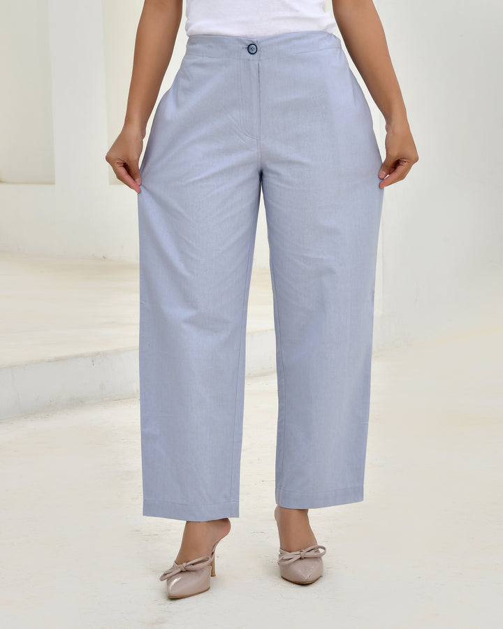 Lavender Grey Solid Straight Pants