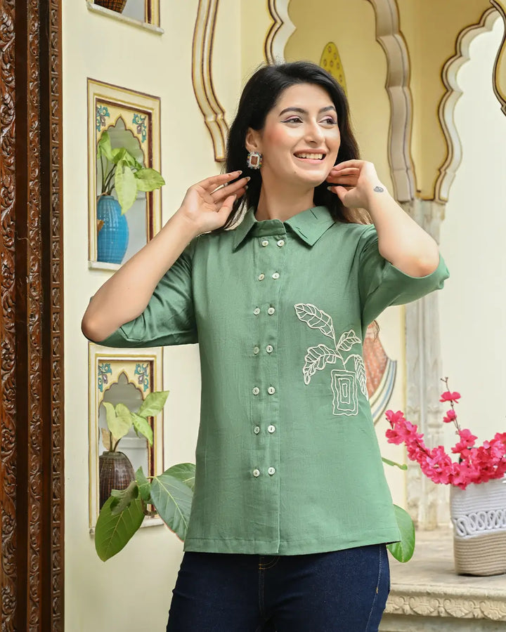 Green Embroidered Shirt