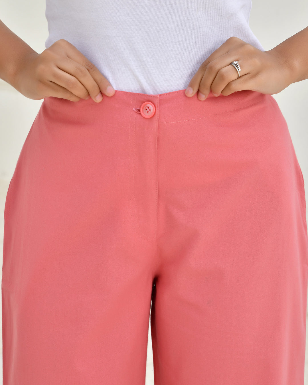 Peach Blossom Solid Straight Pants