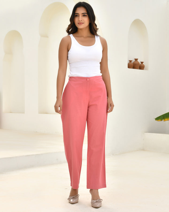 Peach Blossom Solid Straight Pants