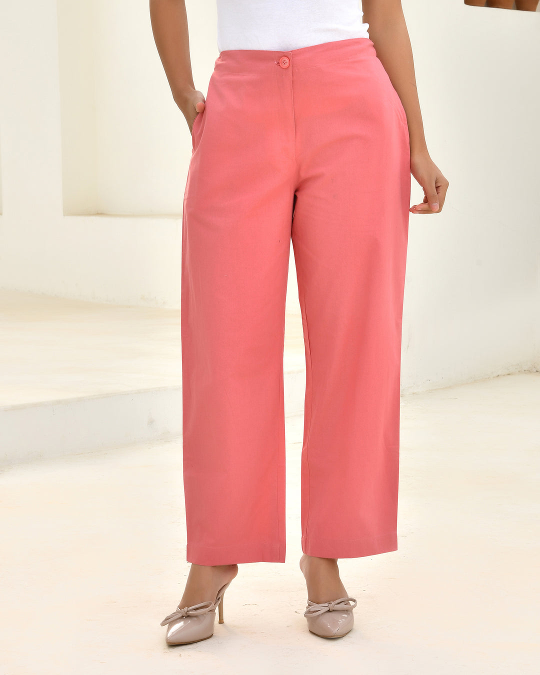 Peach Blossom Solid Straight Pants