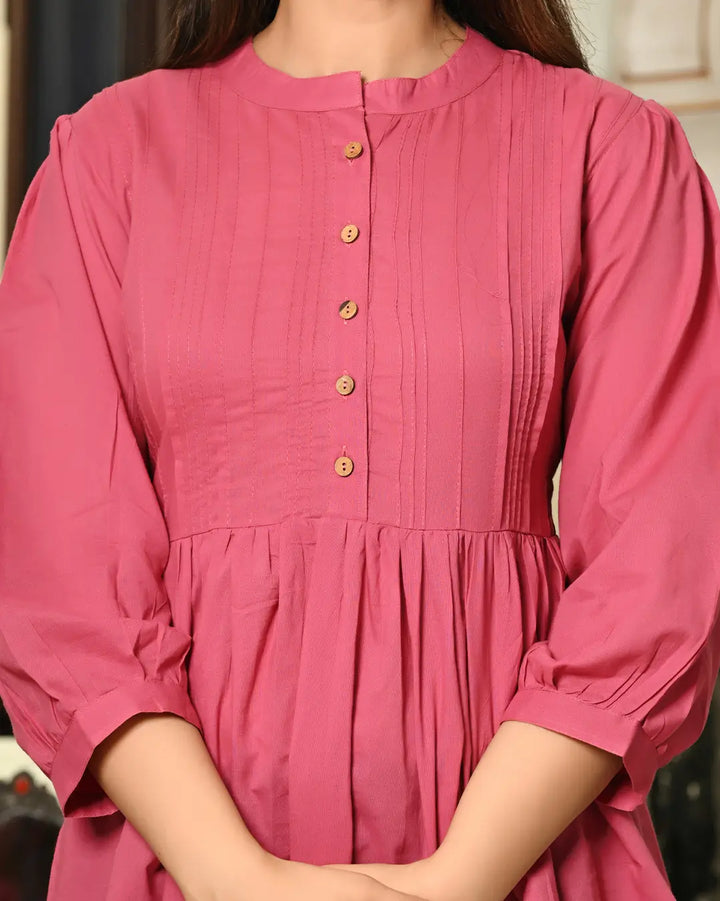 Pink Solid Pintucks Top
