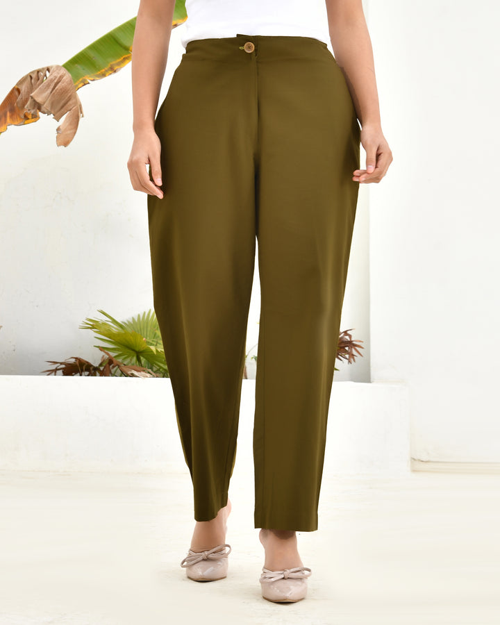 Deep Olive Solid Straight Pants
