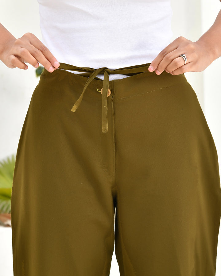 Deep Olive Solid Straight Pants