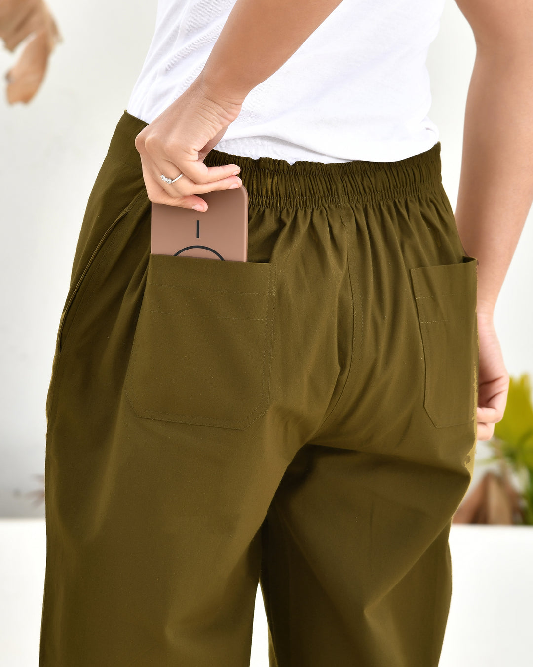 Deep Olive Solid Straight Pants