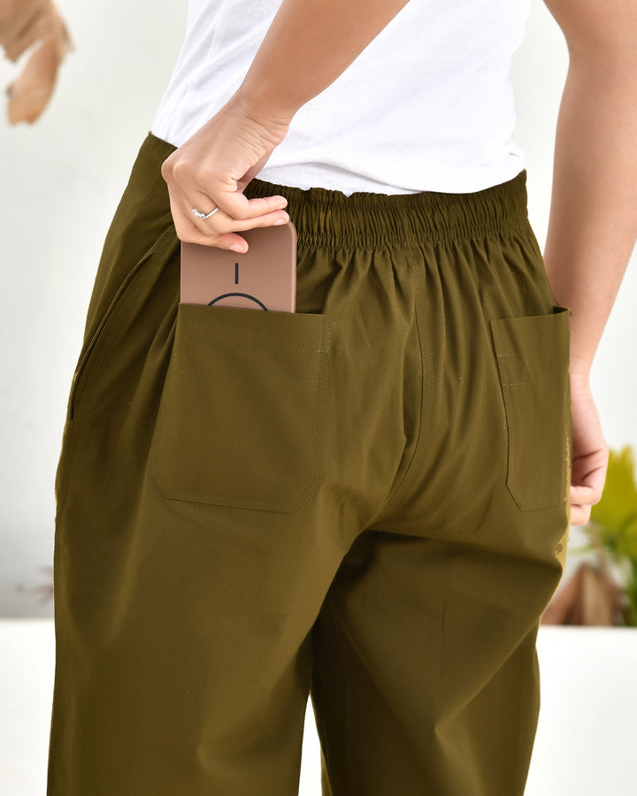 Deep Olive Solid Straight Pants