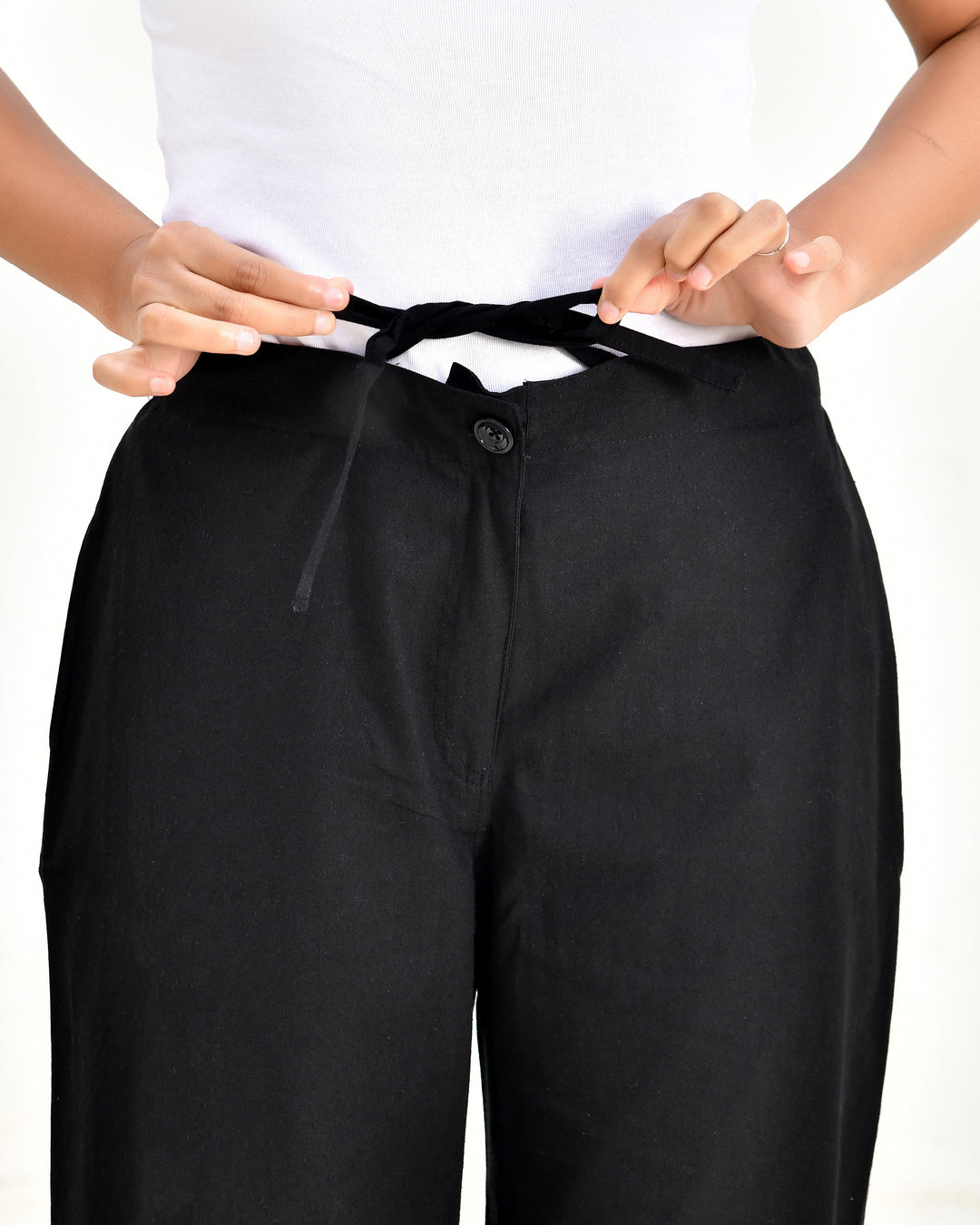 Black Solid Straight Pants