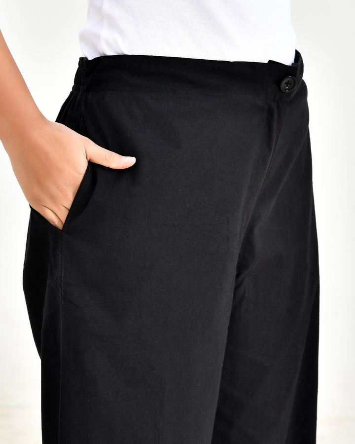 Black Solid Straight Pants
