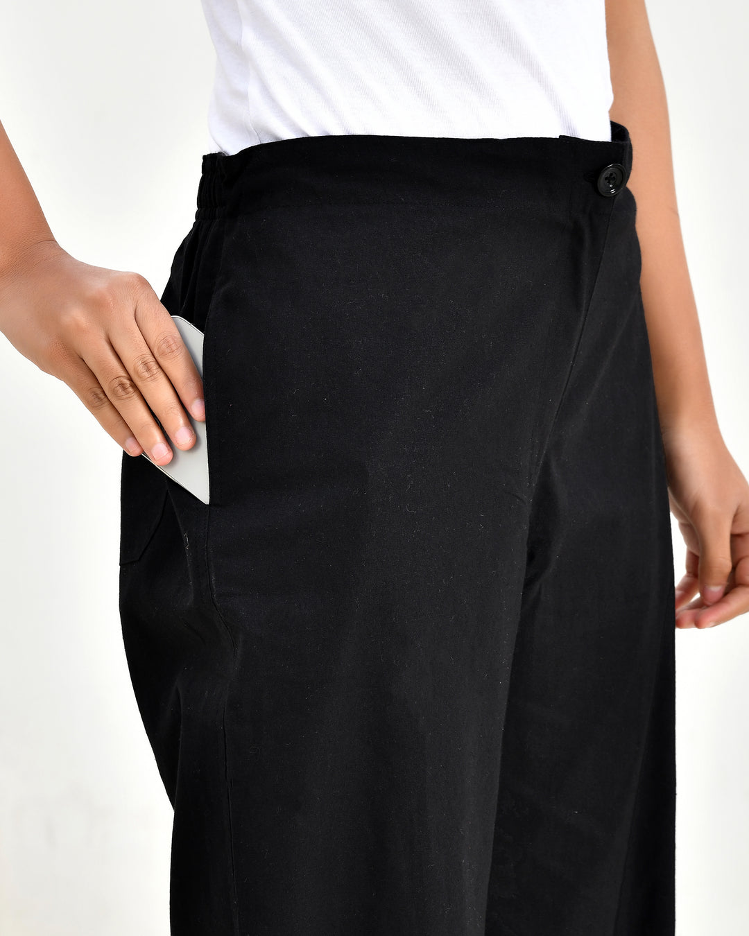 Black Solid Straight Pants