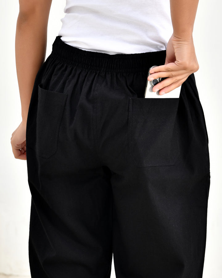 Black Solid Straight Pants