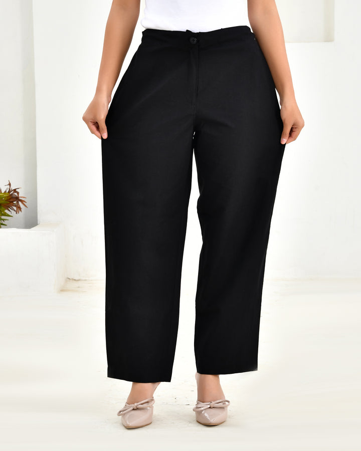 Black Solid Straight Pants