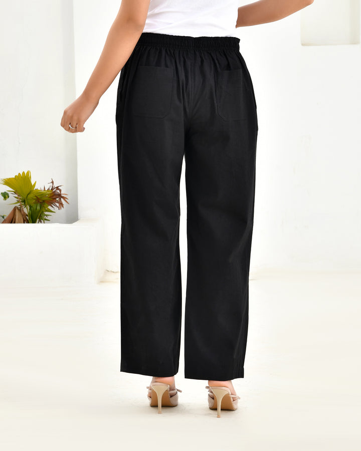 Black Solid Straight Pants