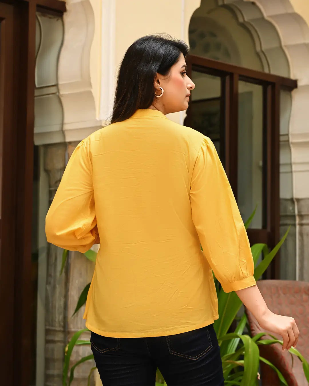 Yellow Solid Pintucks Top