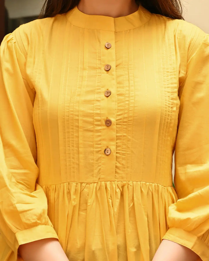Yellow Solid Pintucks Top