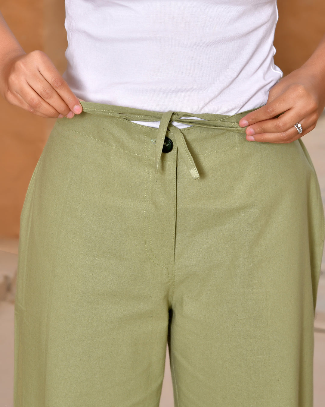 Sage Green Solid Straight Pants