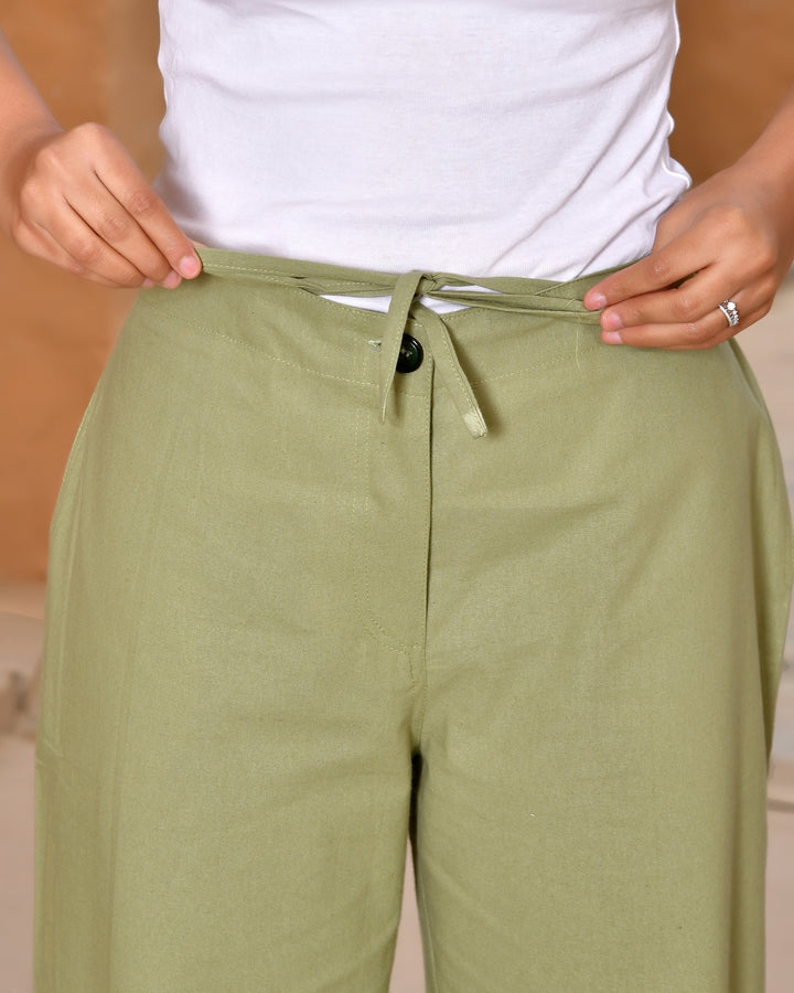 Sage Green Solid Straight Pants