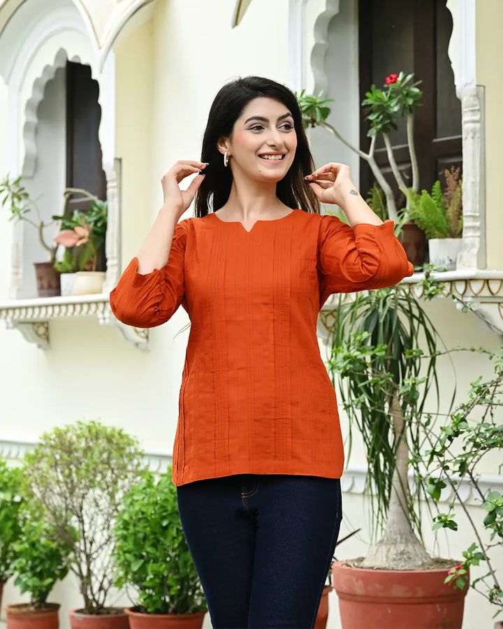 Orange Everyday Cotton Kurti