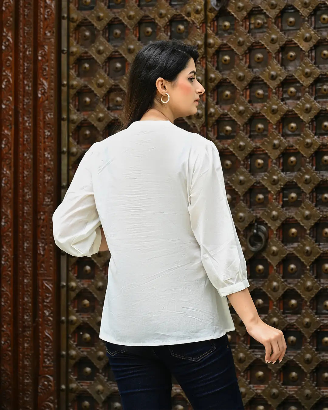 White Solid Pintucks Top