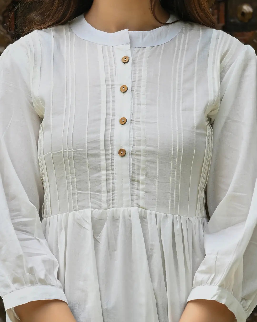 White Solid Pintucks Top