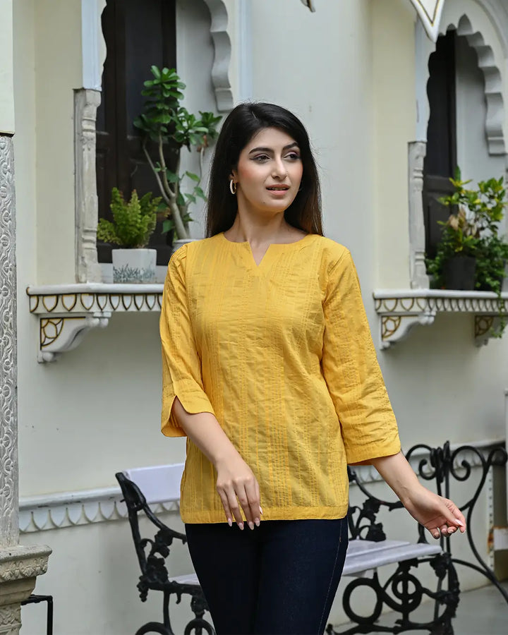 Yellow Everyday Cotton Kurti
