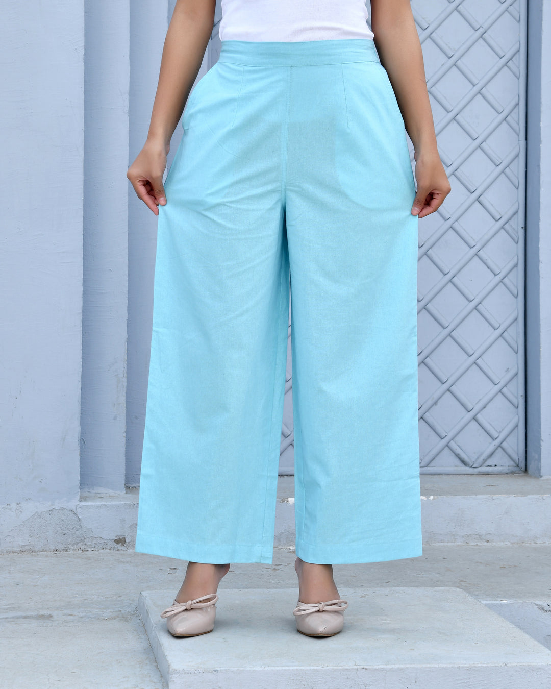 Sky Blue Airy Linen Wide leg Pants
