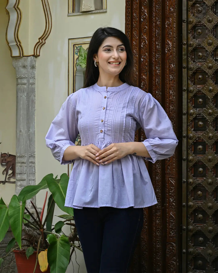 Lavender Solid Pintucks Top