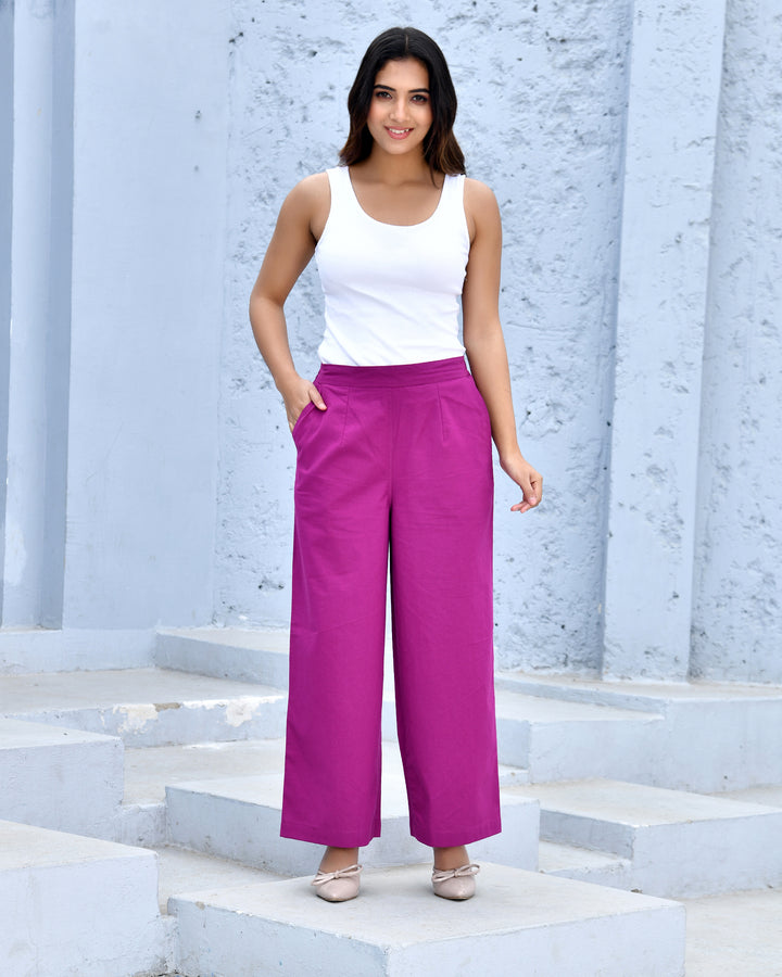Wine Airy Linen Wide leg Pants