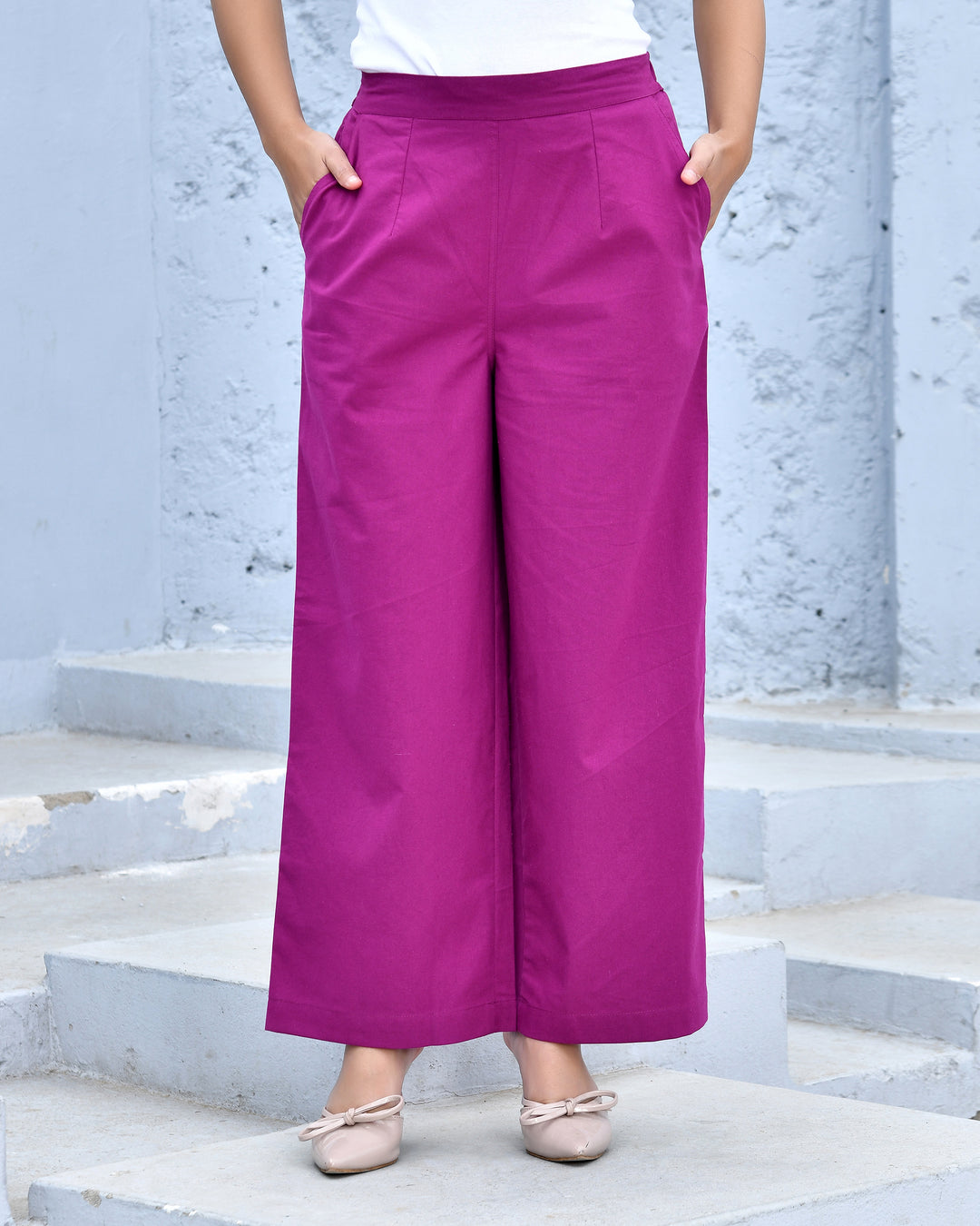 Wine Airy Linen Wide leg Pants