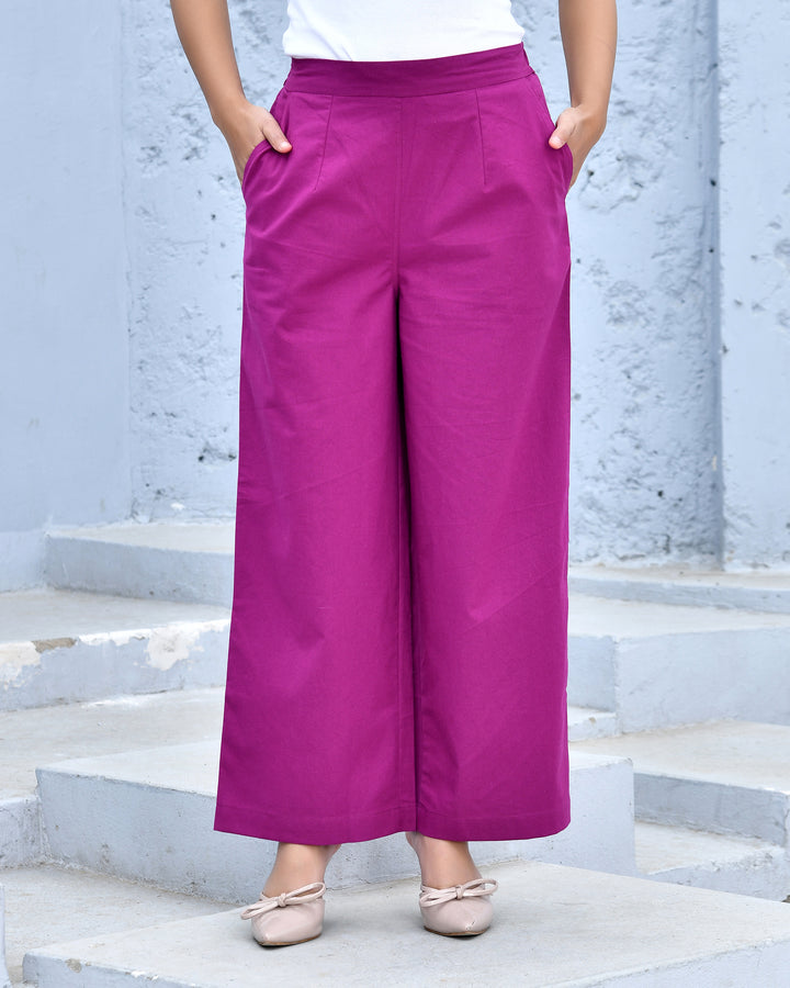 Wine Airy Linen Wide leg Pants