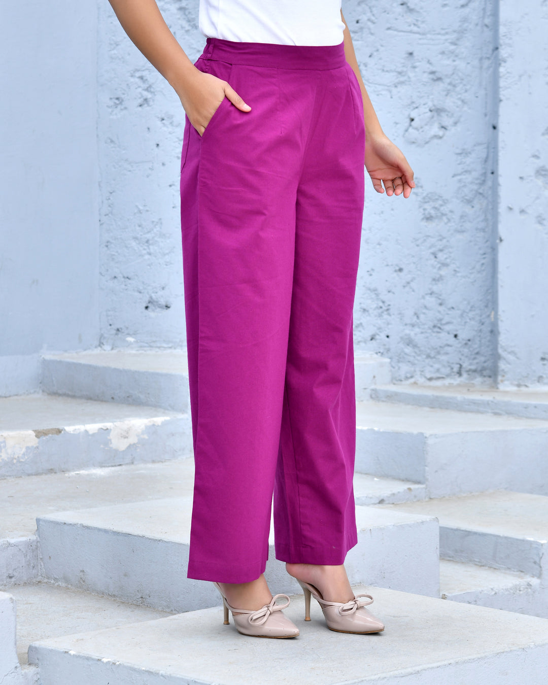 Wine Airy Linen Wide leg Pants