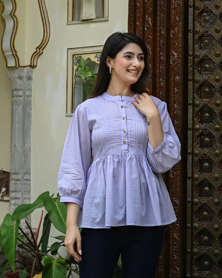 Lavender Solid Pintucks Top