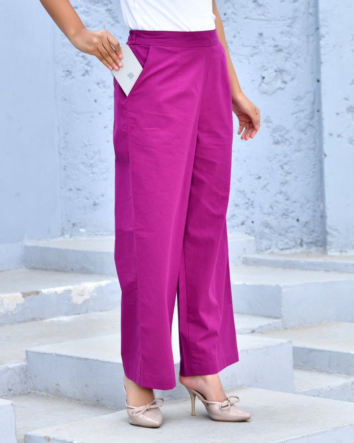 Wine Airy Linen Wide leg Pants