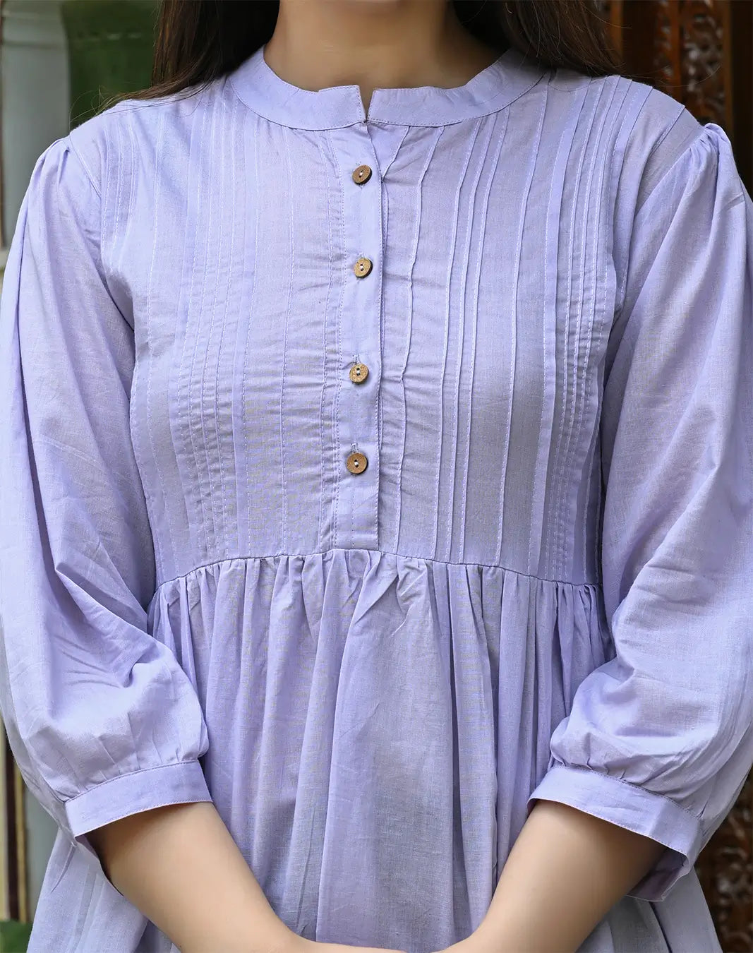Lavender Solid Pintucks Top