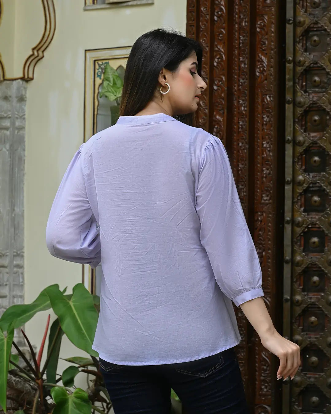 Lavender Solid Pintucks Top
