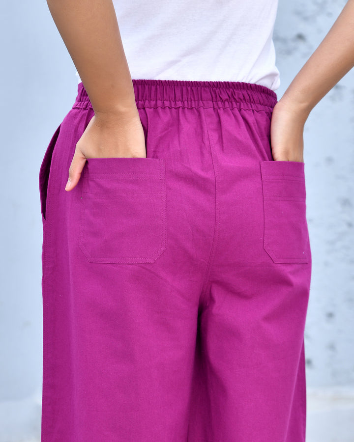 Wine Airy Linen Wide leg Pants