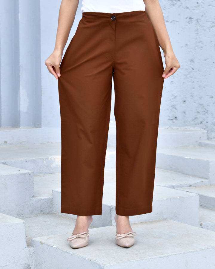 Coffee Brown Solid Straight Pants