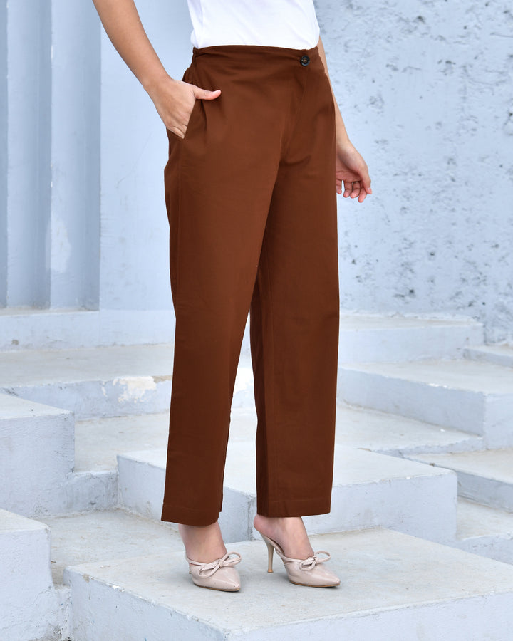 Coffee Brown Solid Straight Pants