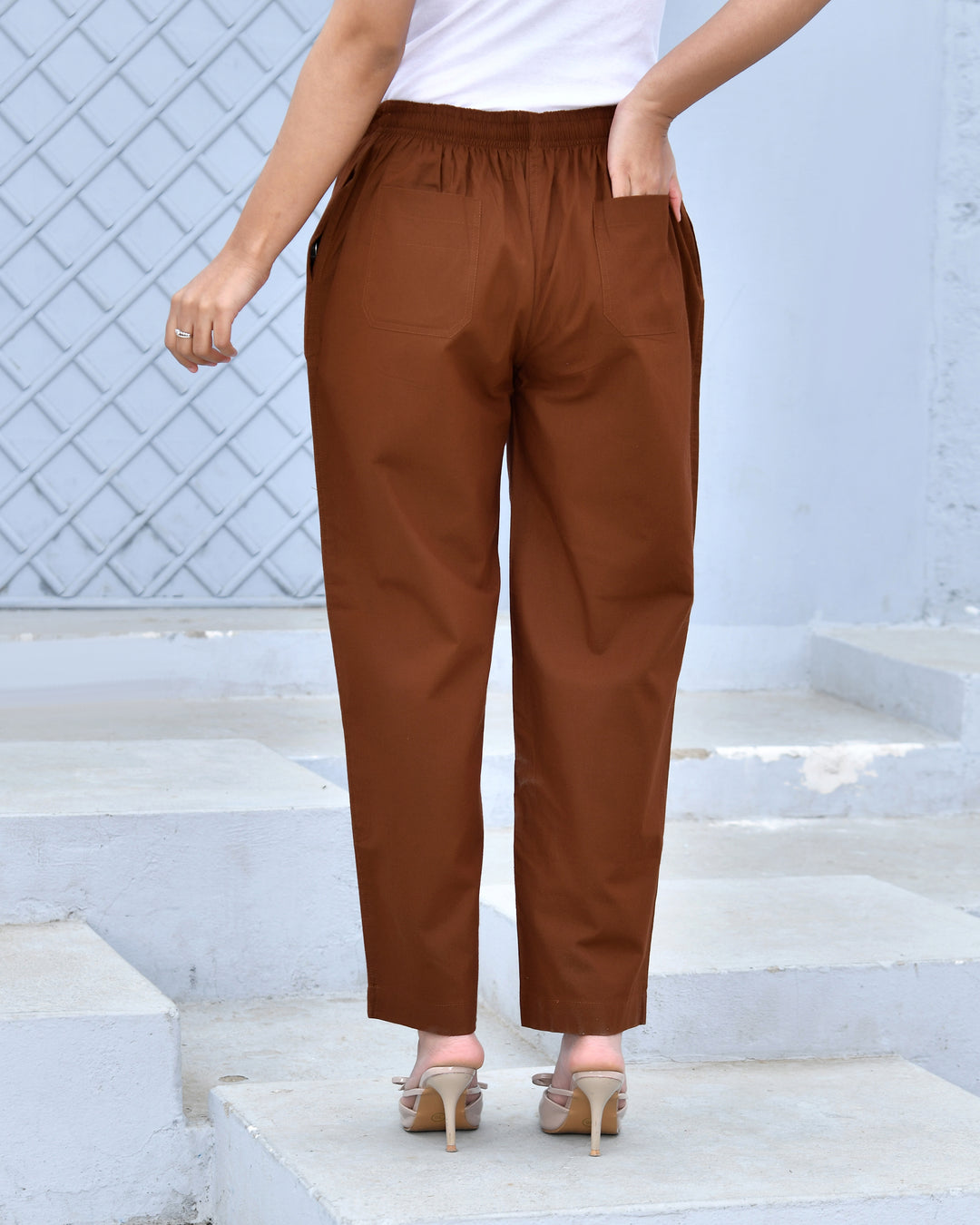 Coffee Brown Solid Straight Pants