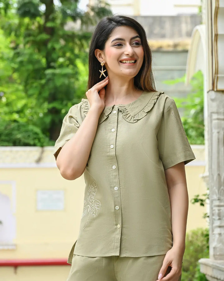 Beige Embroidered Co-ord Set