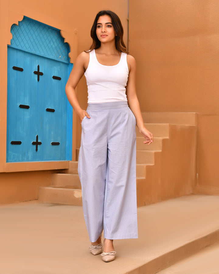 Lavender Gray Airy Linen Wide leg Pants