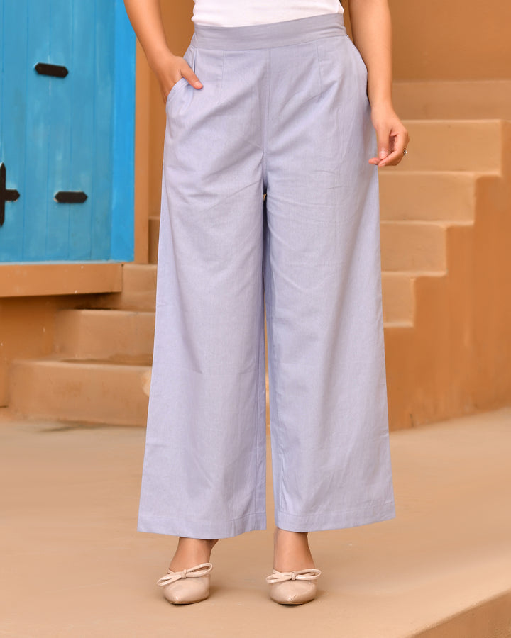 Lavender Gray Airy Linen Wide leg Pants