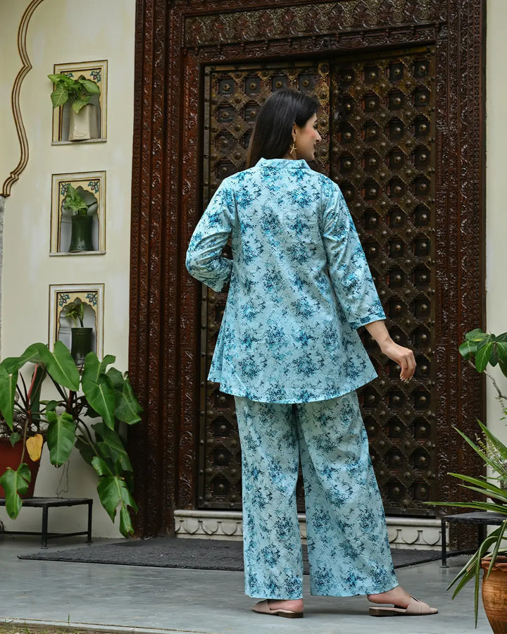 Monument Blue printed Aline Co- ords Set