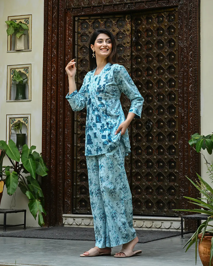 Monument Blue printed Aline Co- ords Set