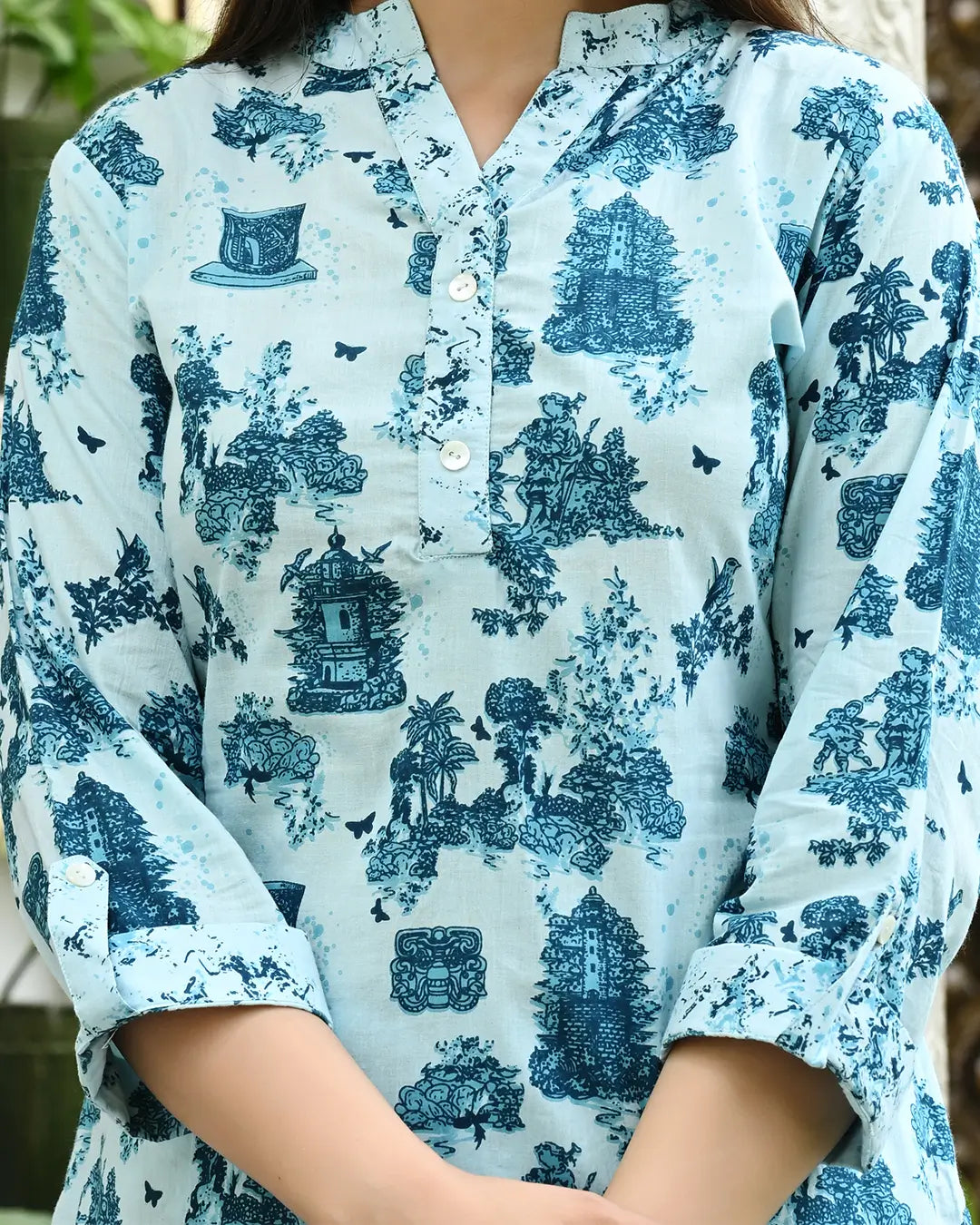 Monument Blue printed Straight Co- ords Set