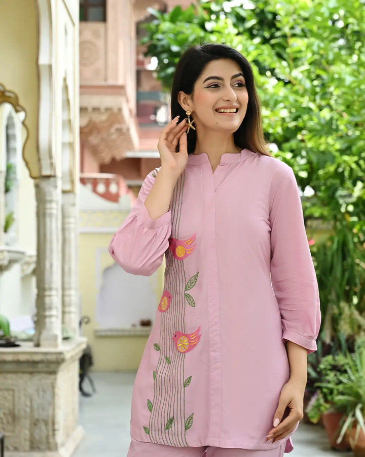 Orchid Pink Embroidered Co-ords Set