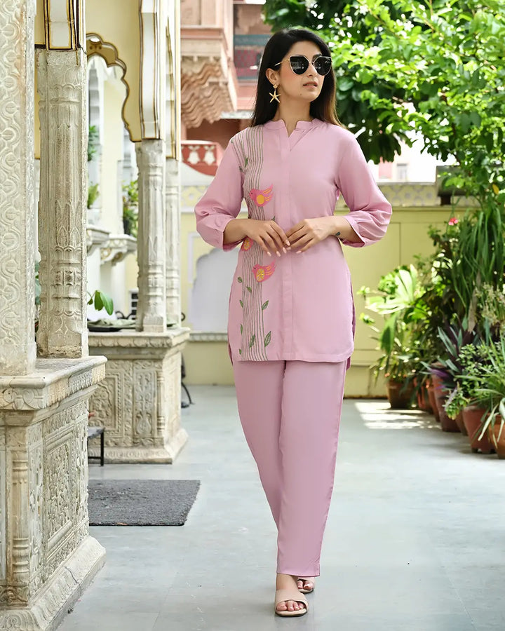 Orchid Pink Embroidered Co-ords Set