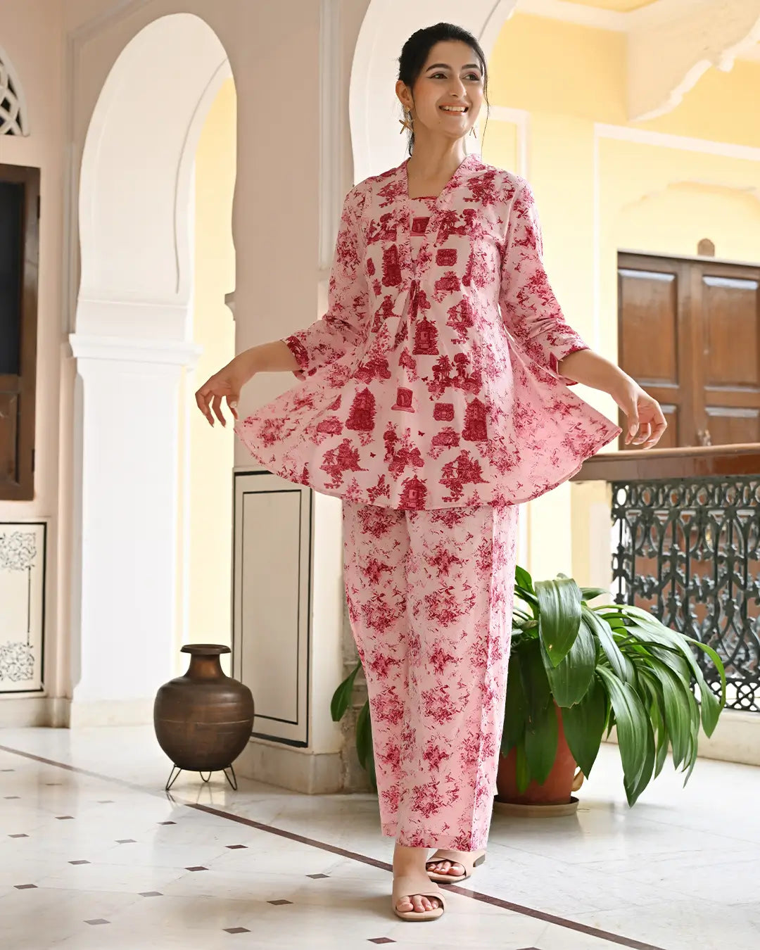 Monument Pink printed Aline Co- ords Set