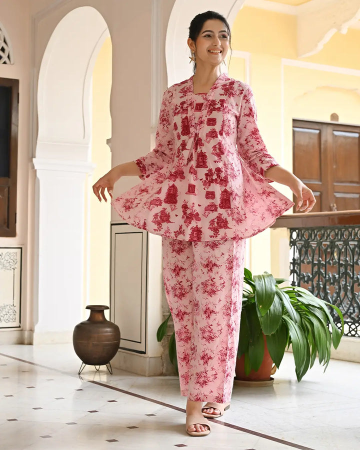 Monument Pink printed Aline Co- ords Set