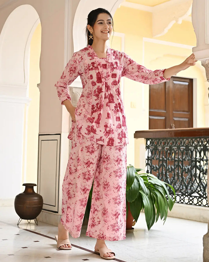 Monument Pink printed Aline Co- ords Set