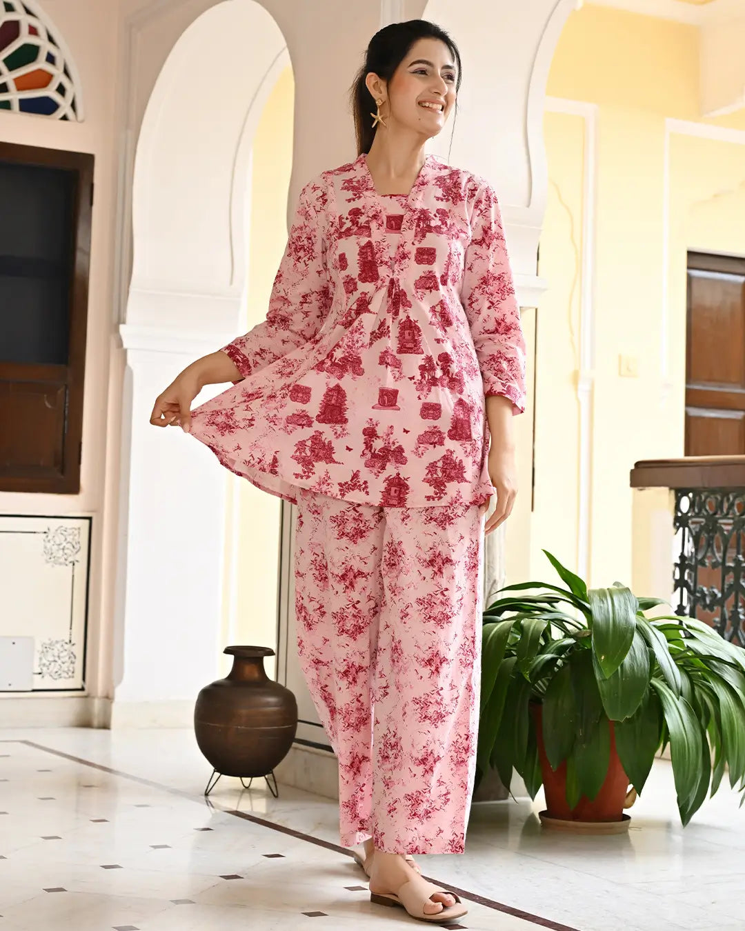Monument Pink printed Aline Co- ords Set